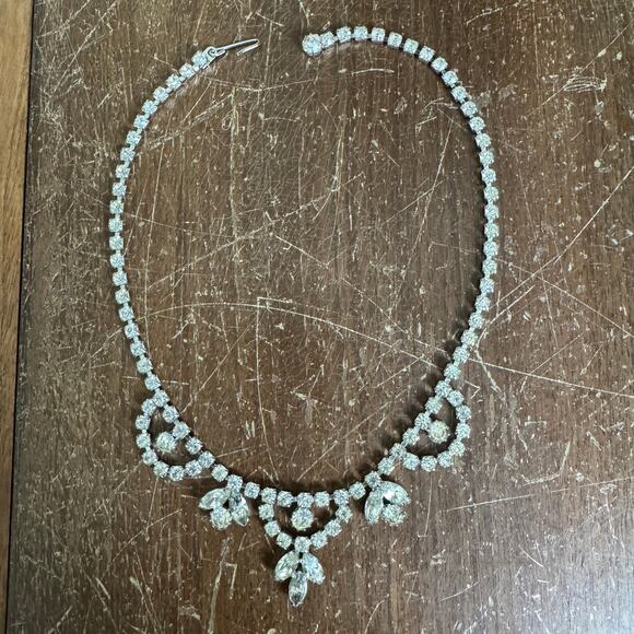 Vintage MCM Retro clear rhinestone faux diamond‎ formal necklace hook closure - Picture 1 of 4